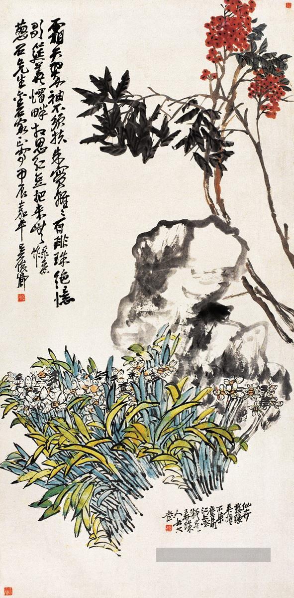 Wu cangde vert vieille Chine encre Peintures à l'huile
